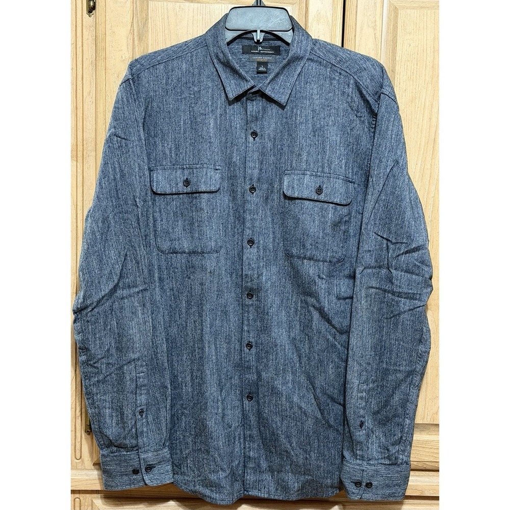 Marc Anthony Luxury Chambray Button Up Shirt Men's L Blue Slim Fit Long‎ Sleeve